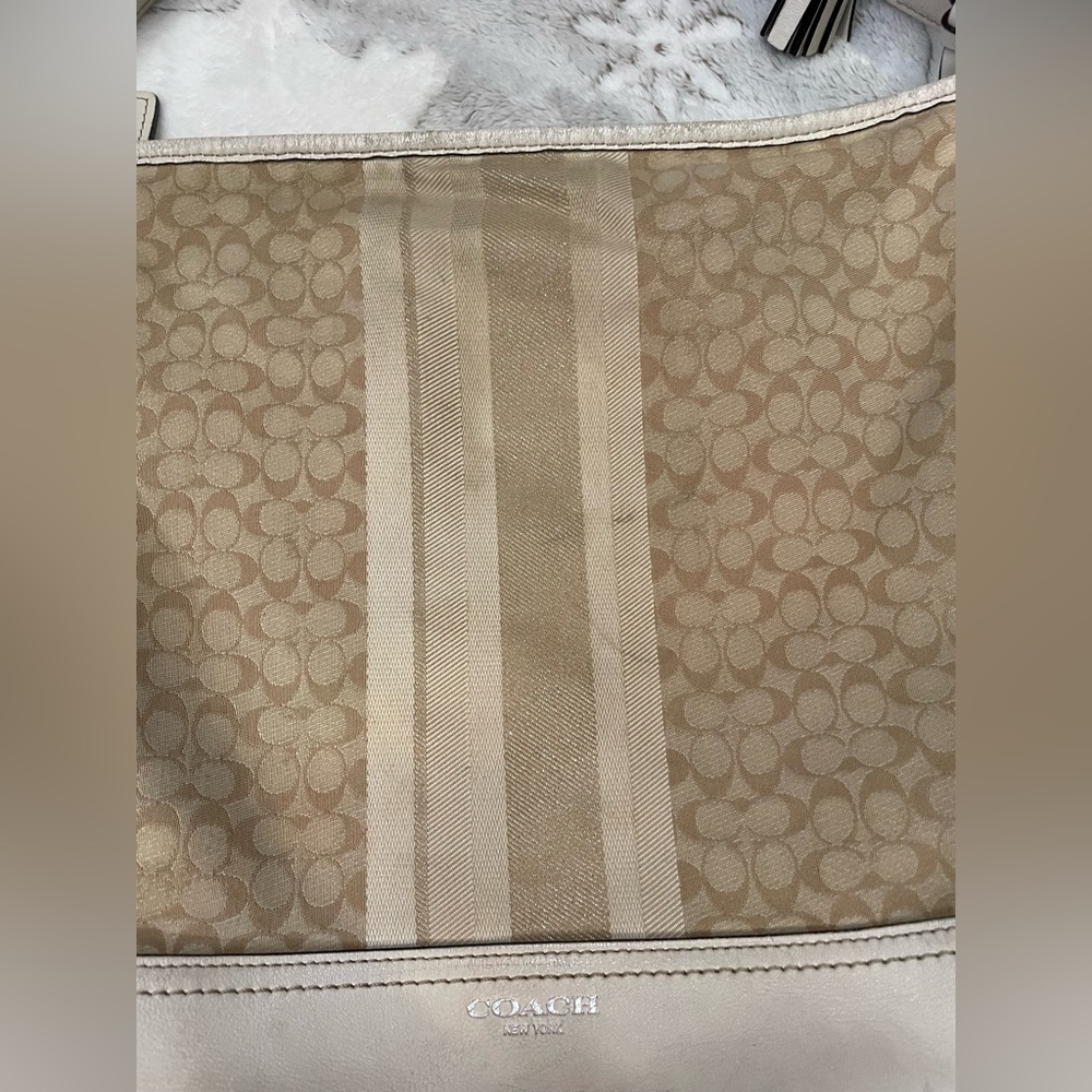 Coach Y2k Vintage Legacy Khaki Ivory Signature Glitter Stripe Convertible Duffle - Picture 5 of 10
